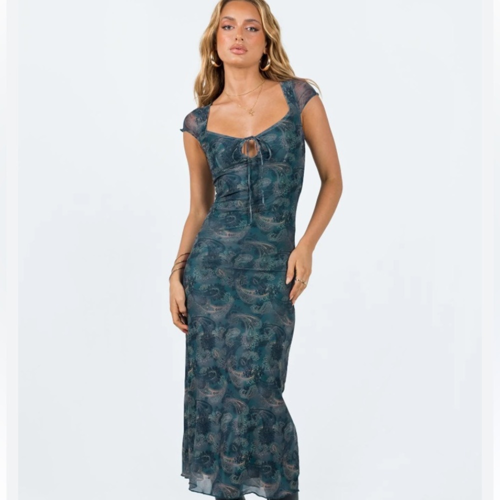 Motel Lunama  Teal and Yellow Paisley Dress